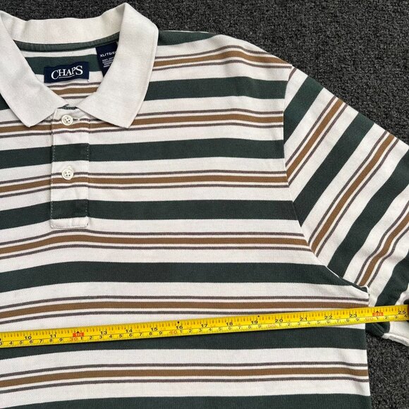 Chaps 100% Cotton Green and Brown Striped Polo Shirt - Picture 5 of 8
